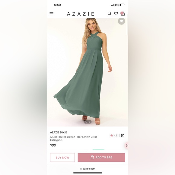 Azazie Dixie Dress in Eucalyptus - Picture 3 of 7